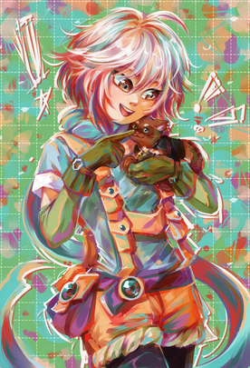 commission for furrymetalferret: pascal from tales of graces holding his ferret avatar!