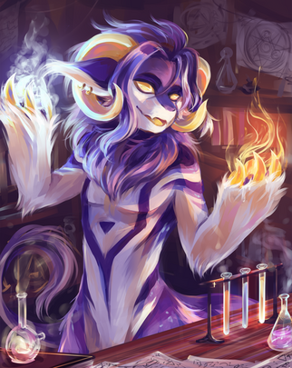 commission for plushmellow: plushmellow + chemistry/alchemy, research, creating fire and/or frost